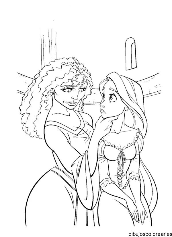 Dibujo Rapunzel y su madrastra para colorear