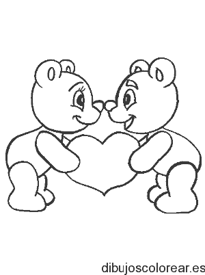 Dibujos de dos osos y un corazón para colorear