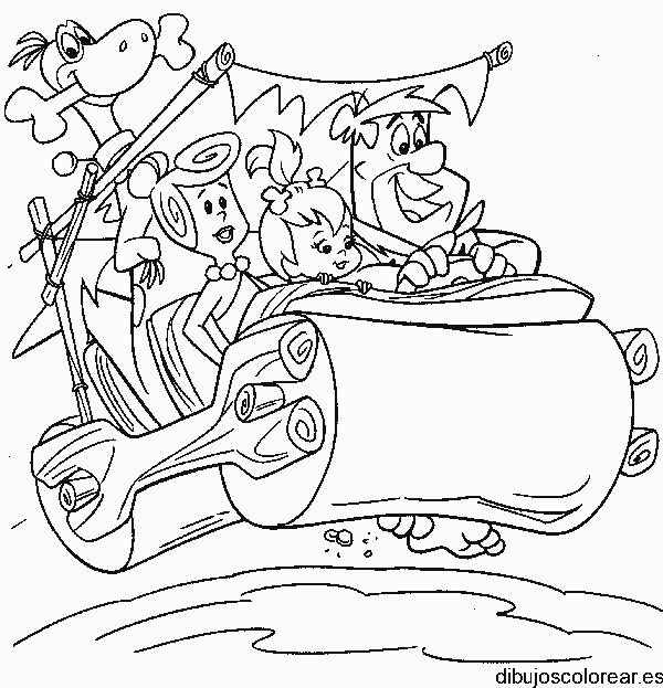 Los Picapiedra en coche para colorear