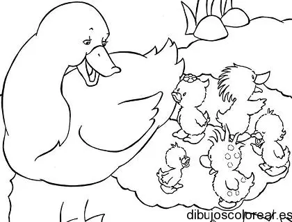 Mamá Pato y sus hijos para colorear