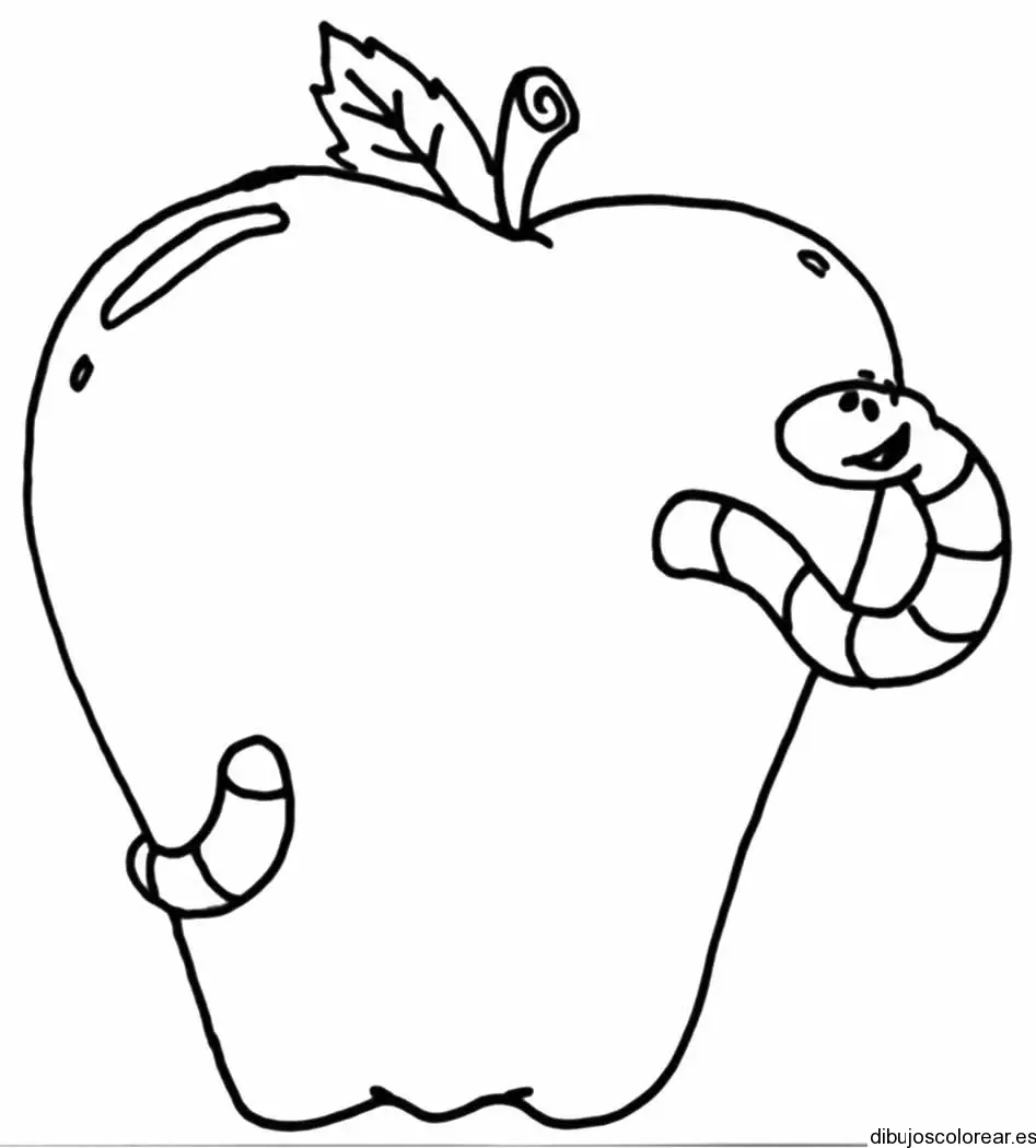 Manzana con gusano para colorear