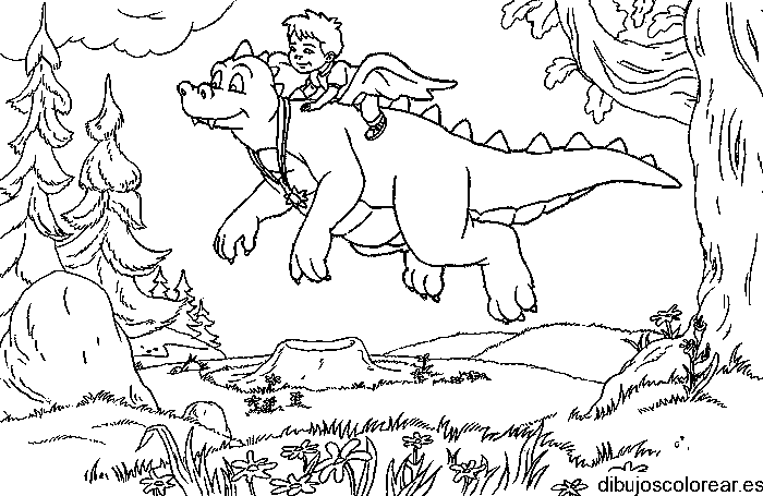 Niño y un dragón para colorear
