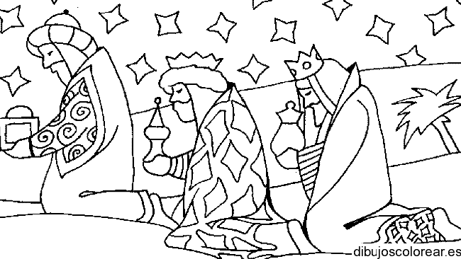 Reyes magos bajo las estrellas para colorear