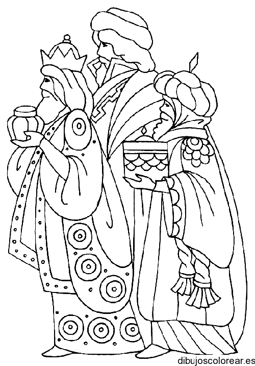 Reyes Magos con regalos para colorear
