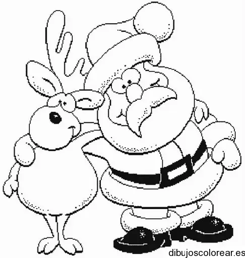 Santa Claus abrazando un reno para colorear