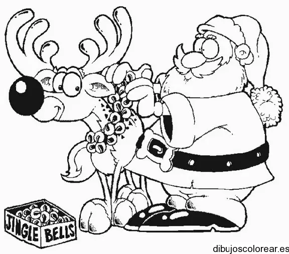 Santa Claus preparando su reno para colorear