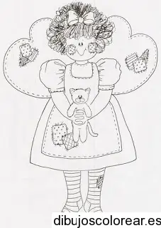 Un ángel con un oso para colorear