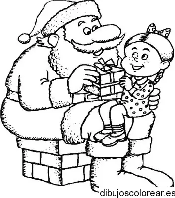Una niña con Santa Claus para colorear